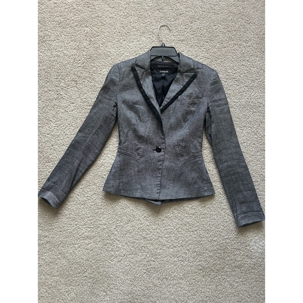 🖤 Vintage Y2K Bebe Lined Blazer Jacket Black Single Button Business Core Sz 00